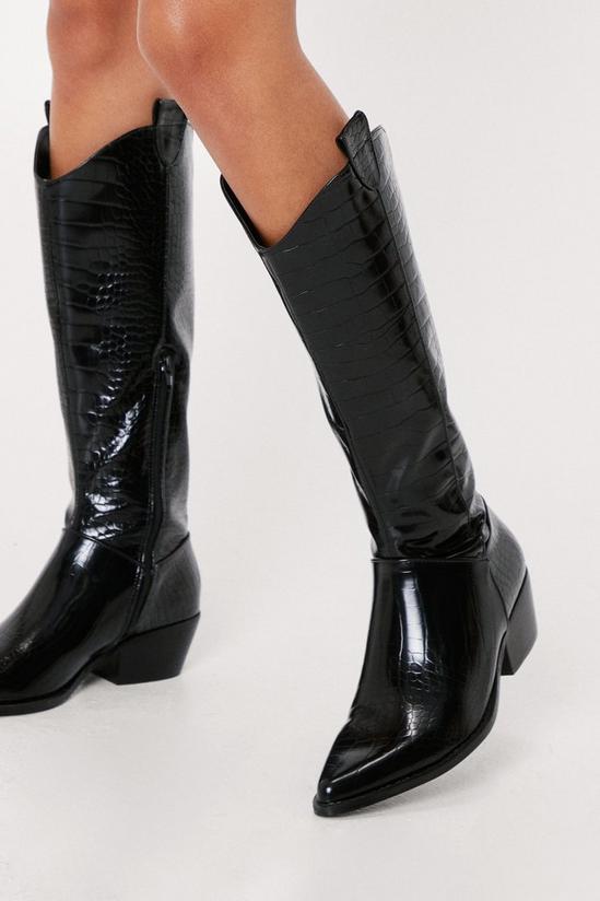 NastyGal Faux Croc Block Heel Cowboy Boots 3