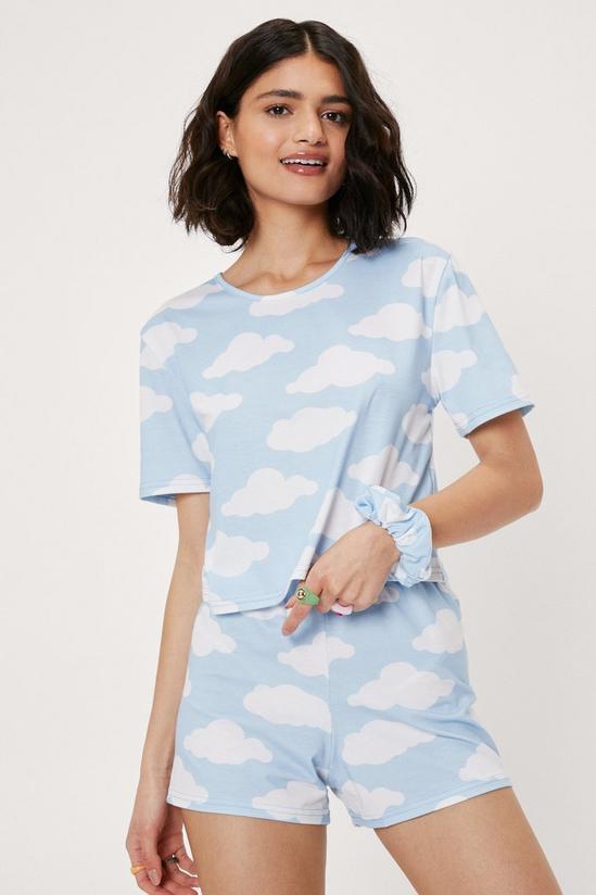 NastyGal Cloud Print 3 Pc Pyjama and Scrunchie Set 1