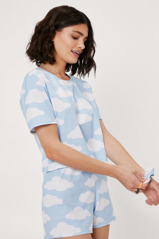 NastyGal Cloud Print 3 Pc Pyjama and Scrunchie Set 3