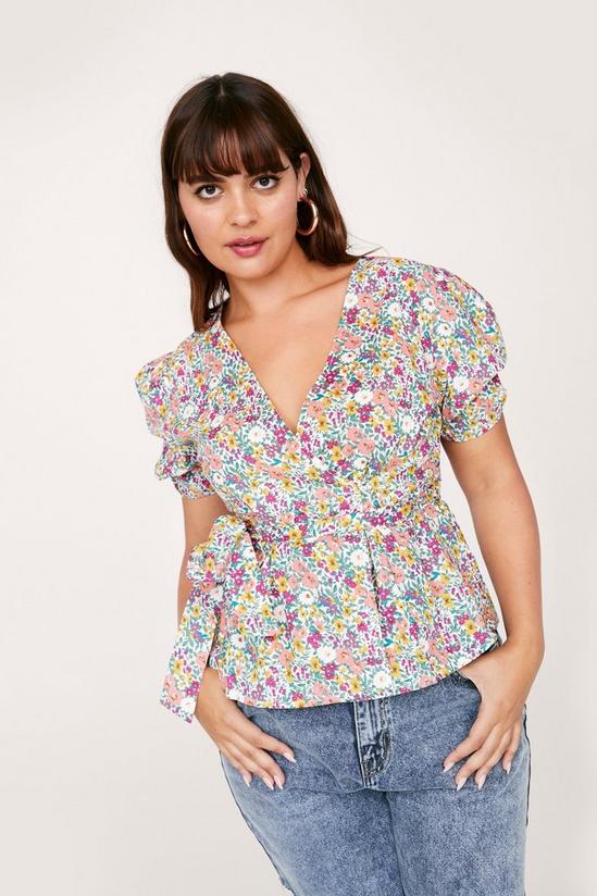 NastyGal Plus Size Floral Wrap Belted Top 1