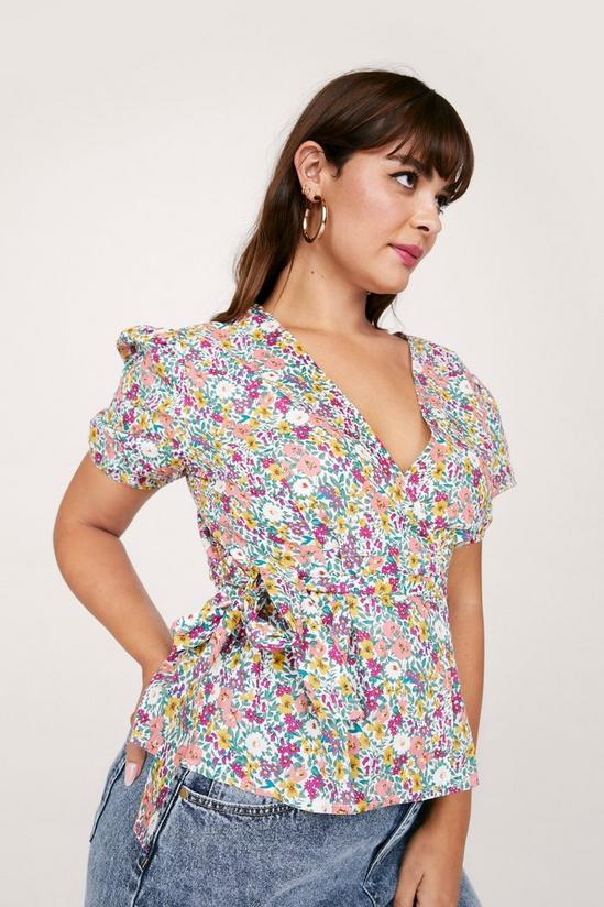 NastyGal Plus Size Floral Wrap Belted Top 2