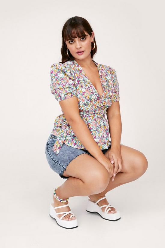 NastyGal Plus Size Floral Wrap Belted Top 3