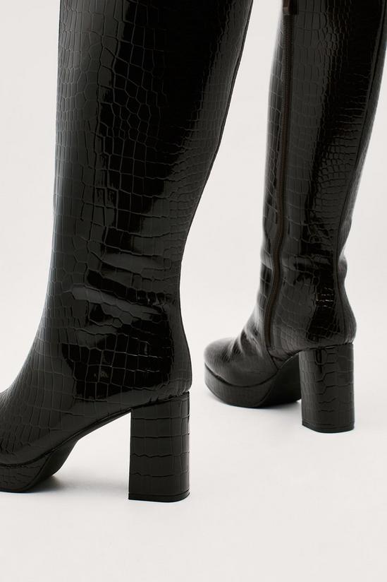 NastyGal Patent Croc Platform Knee High Boots 4