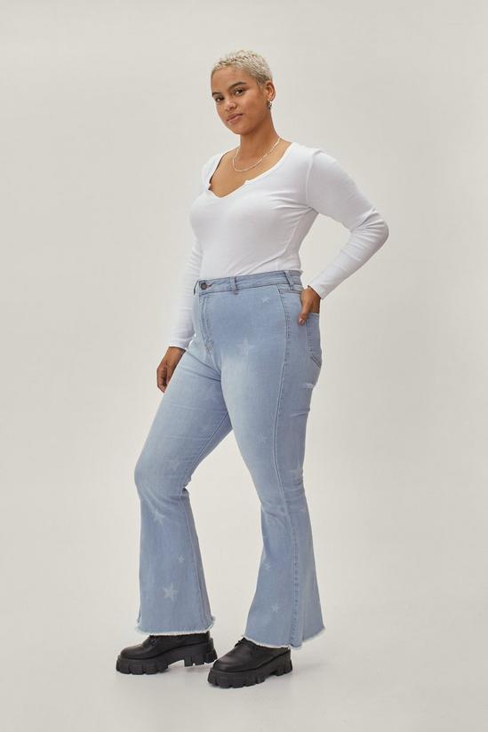 NastyGal Plus Size Denim Star Print Flare Jean 2