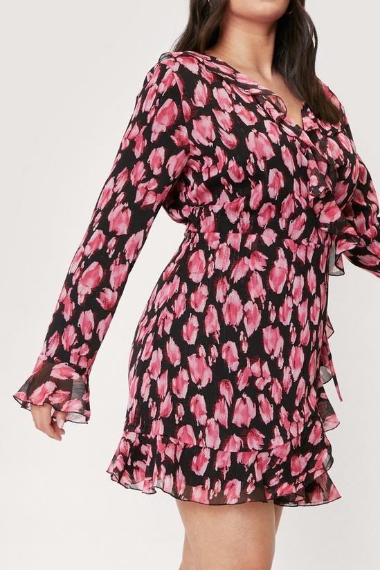 NastyGal Plus Size Pink Animal Print Ruffle Wrap Dress 2