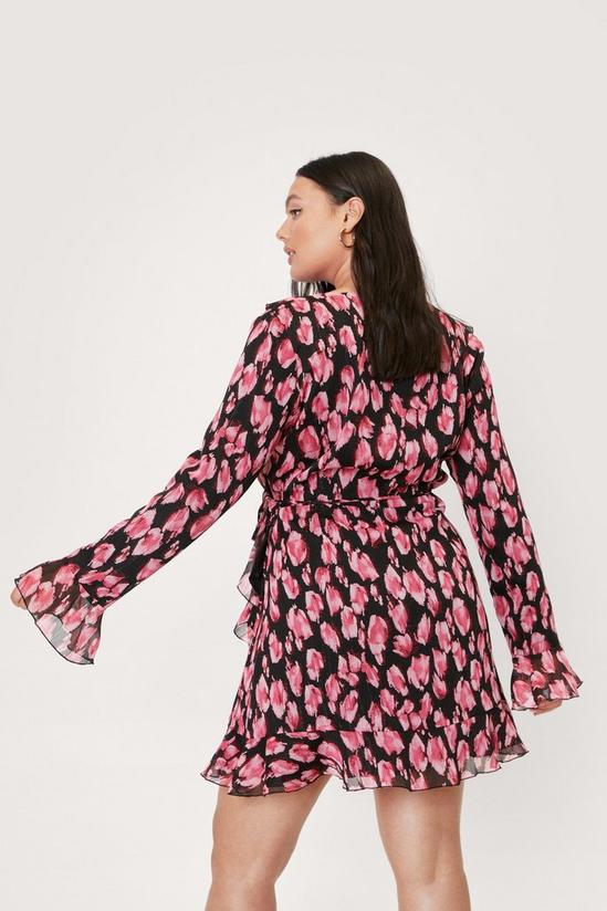 NastyGal Plus Size Pink Animal Print Ruffle Wrap Dress 3