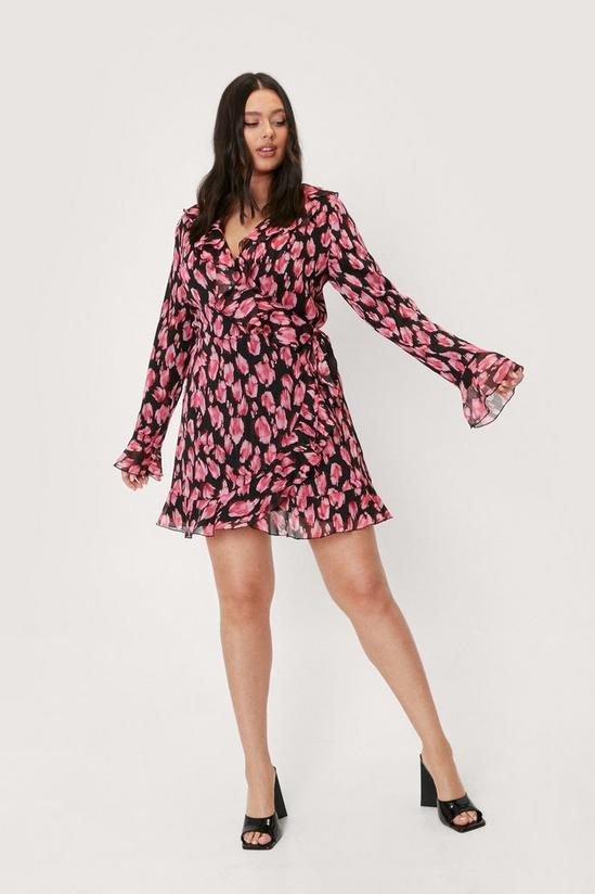 NastyGal Plus Size Pink Animal Print Ruffle Wrap Dress 4