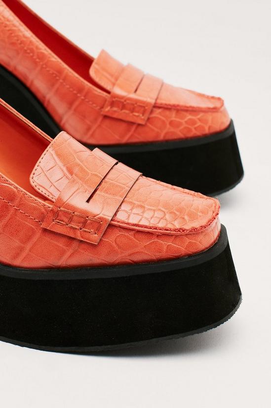 NastyGal Pu Croc Platform Flare Heel Loafers 3