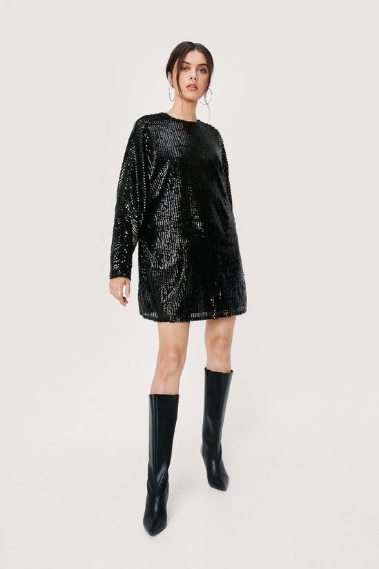 NastyGal Sequin Oversized Long Sleeve Mini Dress 3
