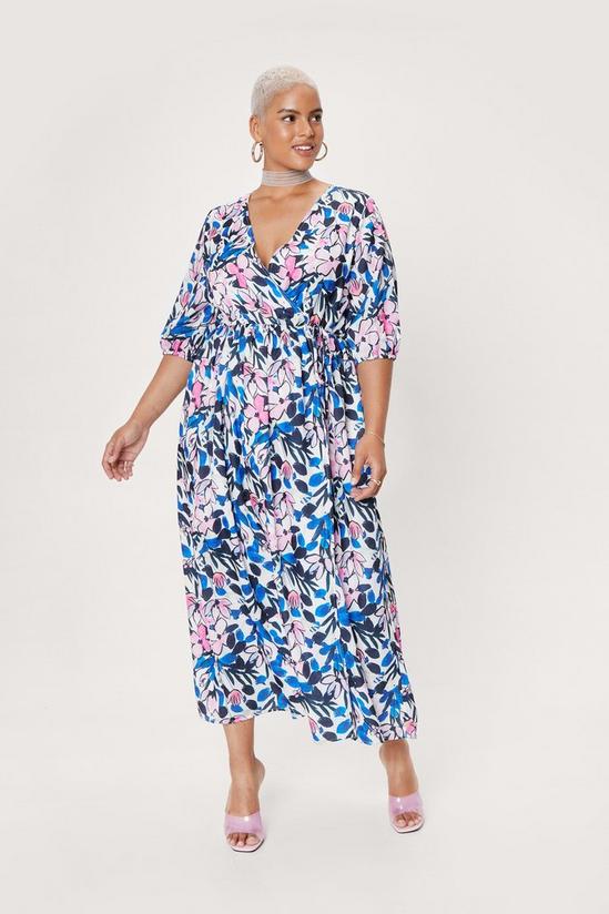 NastyGal Plus Size Floral Satin Wrap Maxi Dress 1