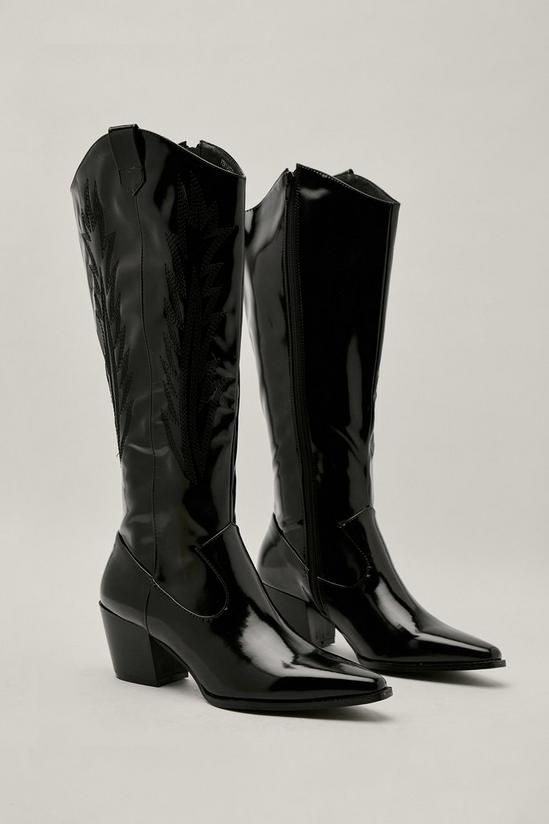 NastyGal Faux Leather Knee High Cowboy Boots 1