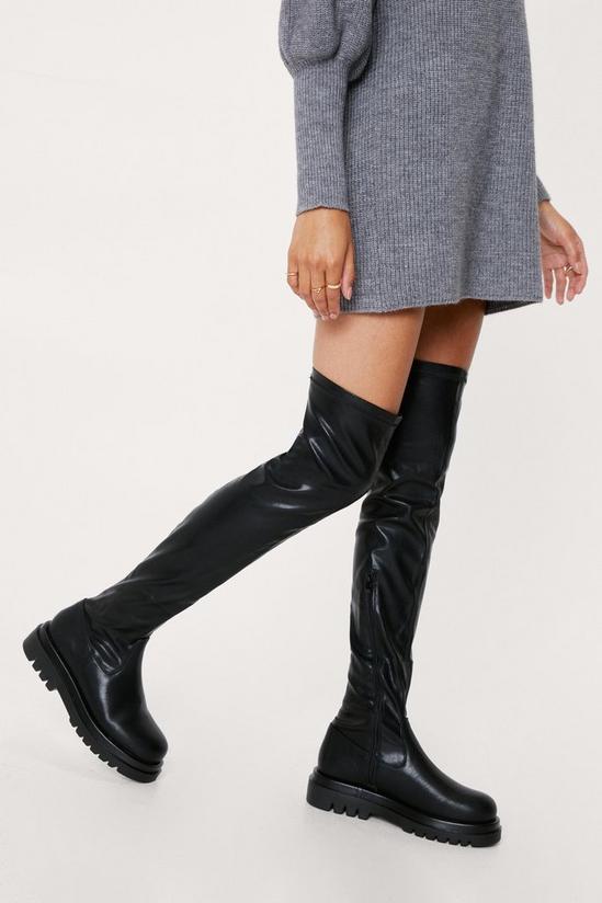 NastyGal Stretch Faux Leather Over The Knee Boots 2