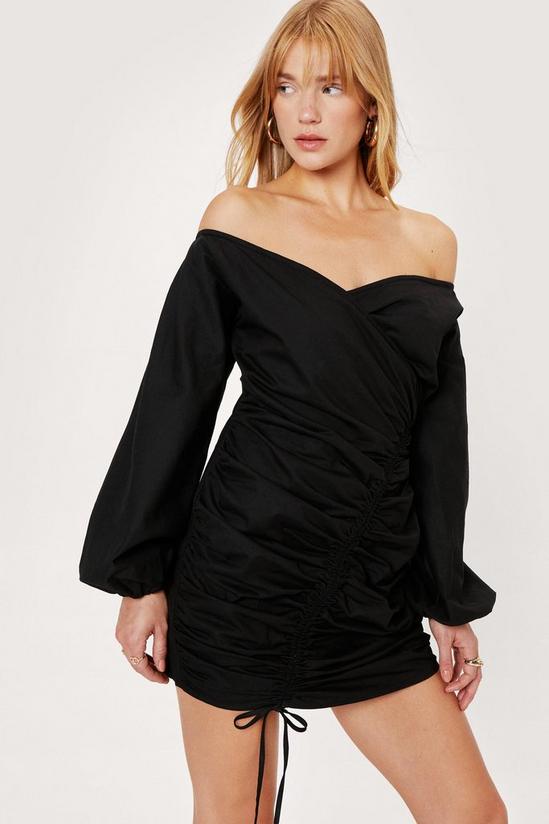 NastyGal Petite Off the Shoulder Ruched Front Mini Dress 1