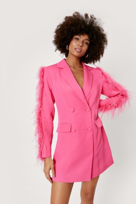 NastyGal Feather Sleeve Double Breasted Blazer Dress 1