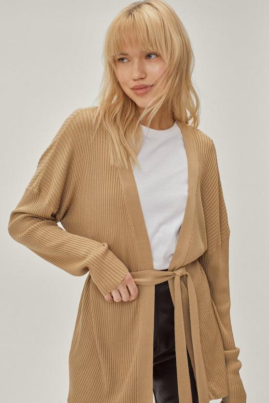 NastyGal Ribbed Knitted Belted Longline Cardigan 1