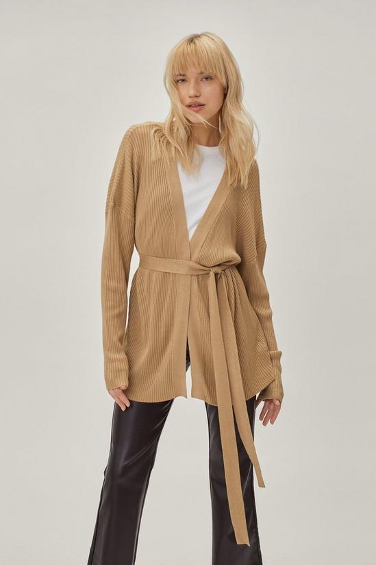 NastyGal Ribbed Knitted Belted Longline Cardigan 3