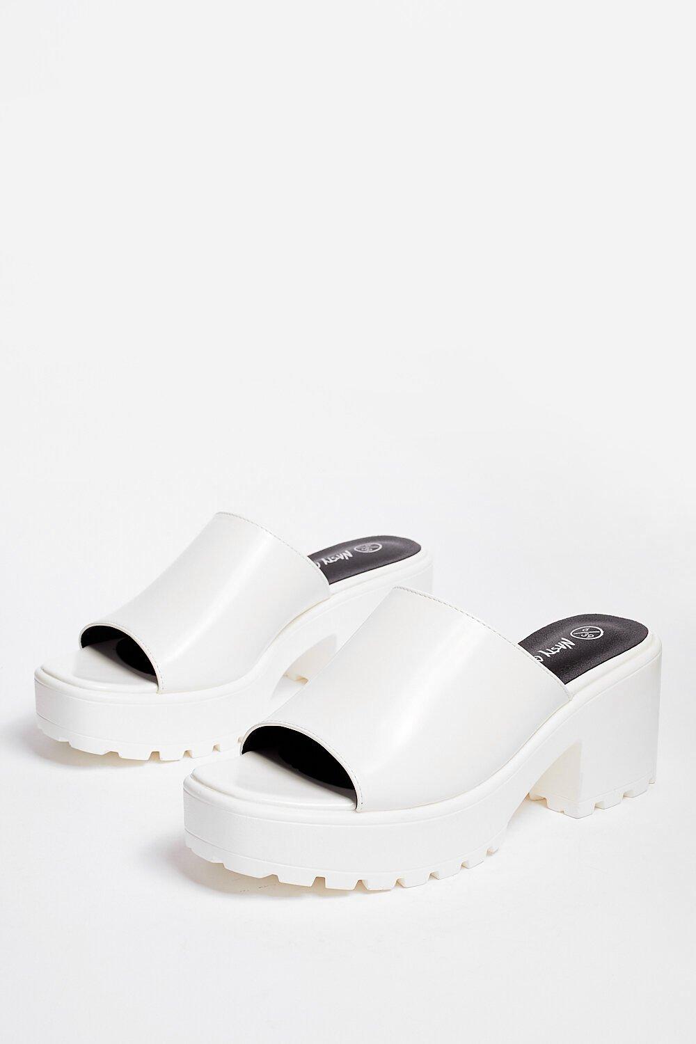 NastyGal Women's Let Love Mule Cleated Chunky Mules|Size: 3|white