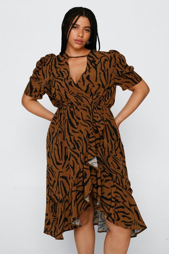 NastyGal Plus Size Tiger Wrap Midi Dress 1