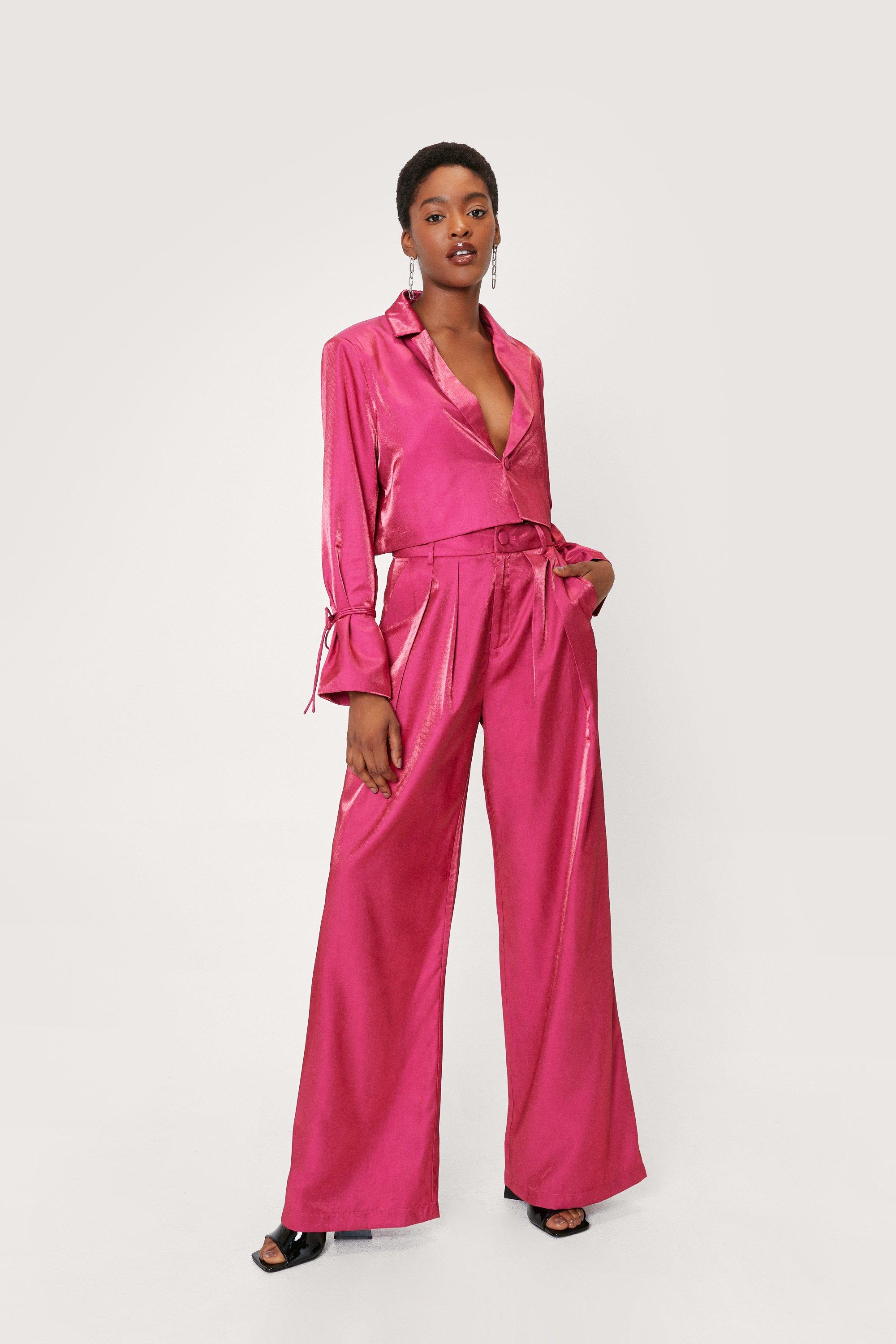 Trousers | Satin Shimmer High Waisted Wide Leg Trousers | NastyGal