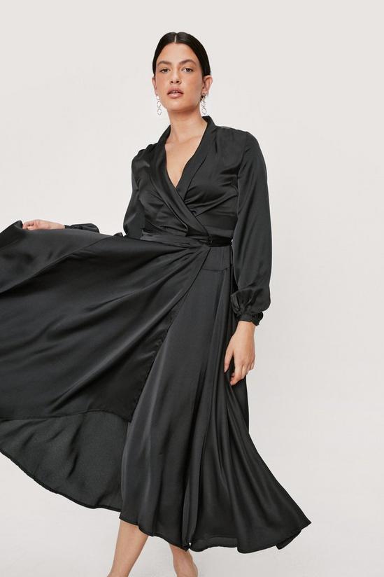 NastyGal Satin Long Sleeve Maxi Wrap Dress 2