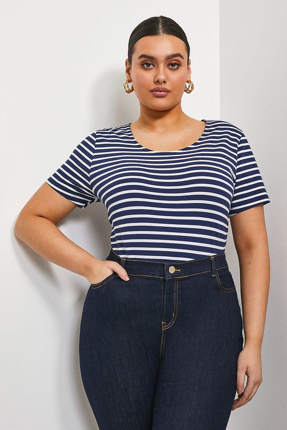 Plus Size Organic Cotton Jersey Fitted Stripe Crew