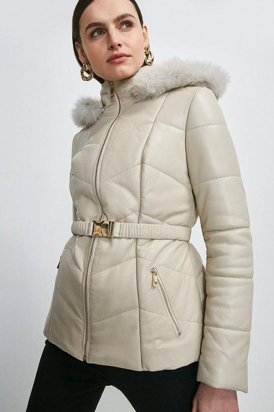 KarenMillen Leather Hooded Padded Puffer 1