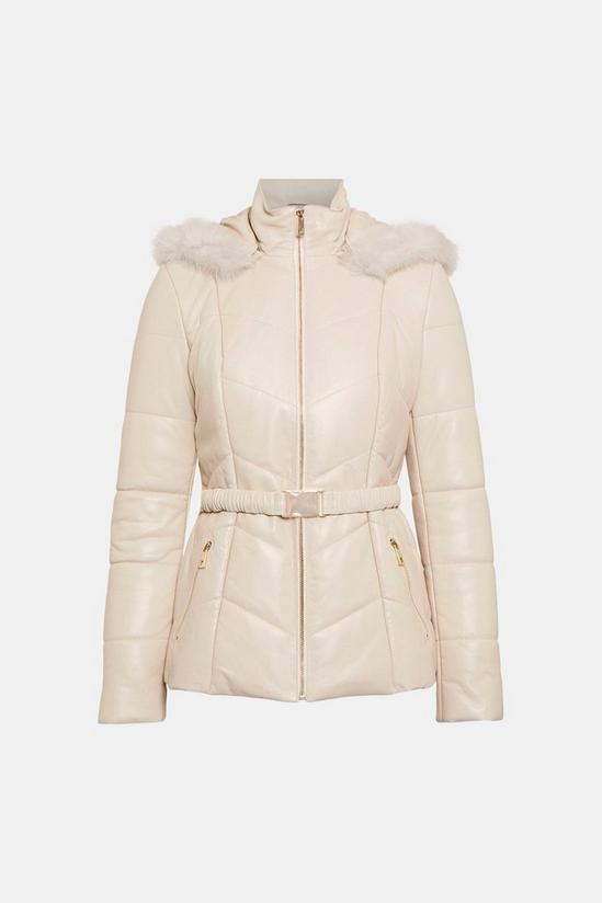 KarenMillen Leather Hooded Padded Puffer 6