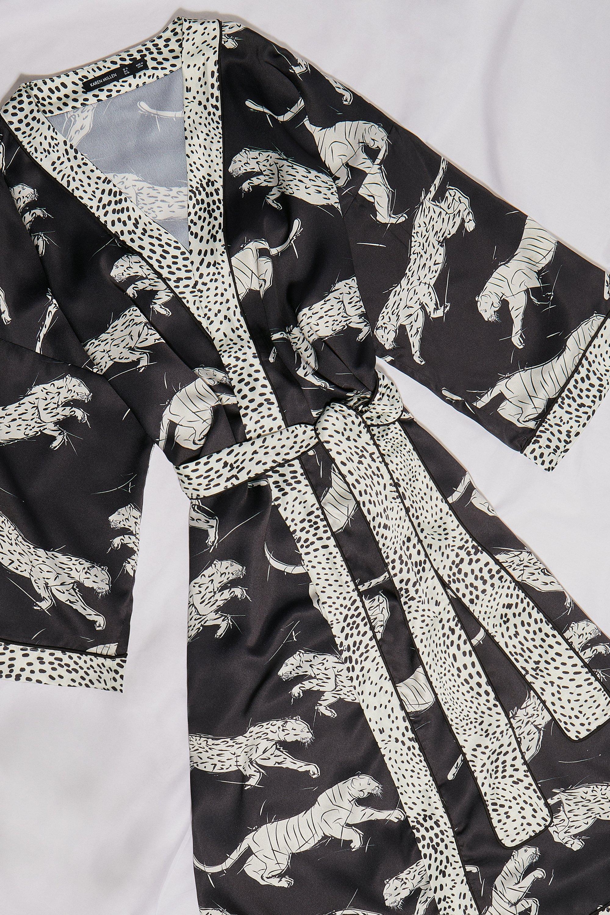 Tiger Print Satin Nightwear Robe