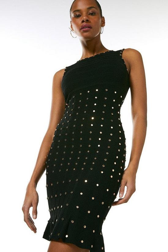 KarenMillen Knitted Dress With Peplum And Stud Detail 1