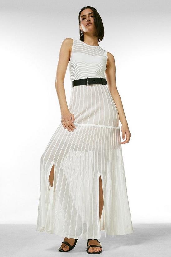 KarenMillen Sheer Stripe Maxi Belted Knit Dress 1