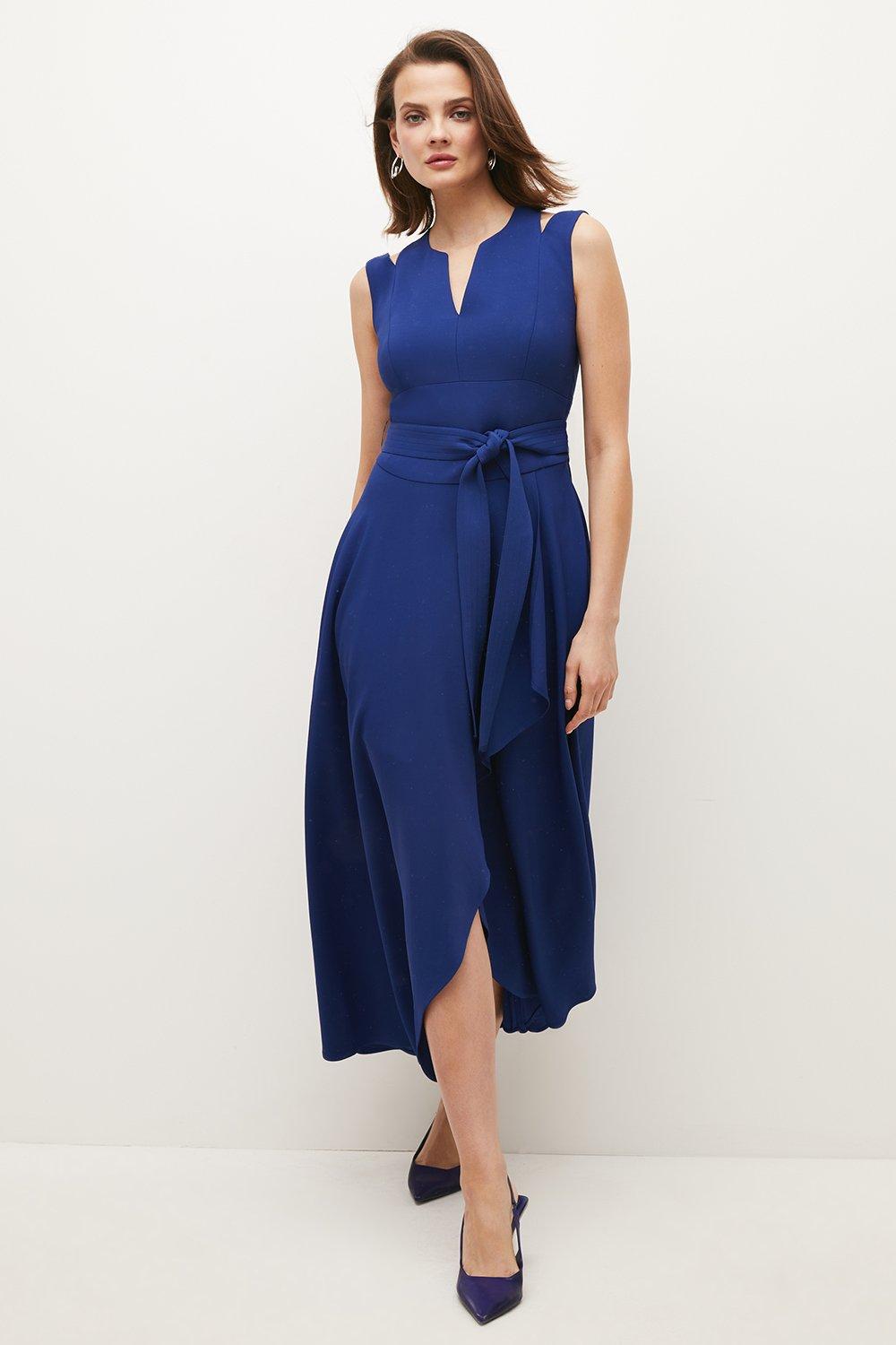 Compact Stretch Viscose Tailored Waterfall Midaxi Dress