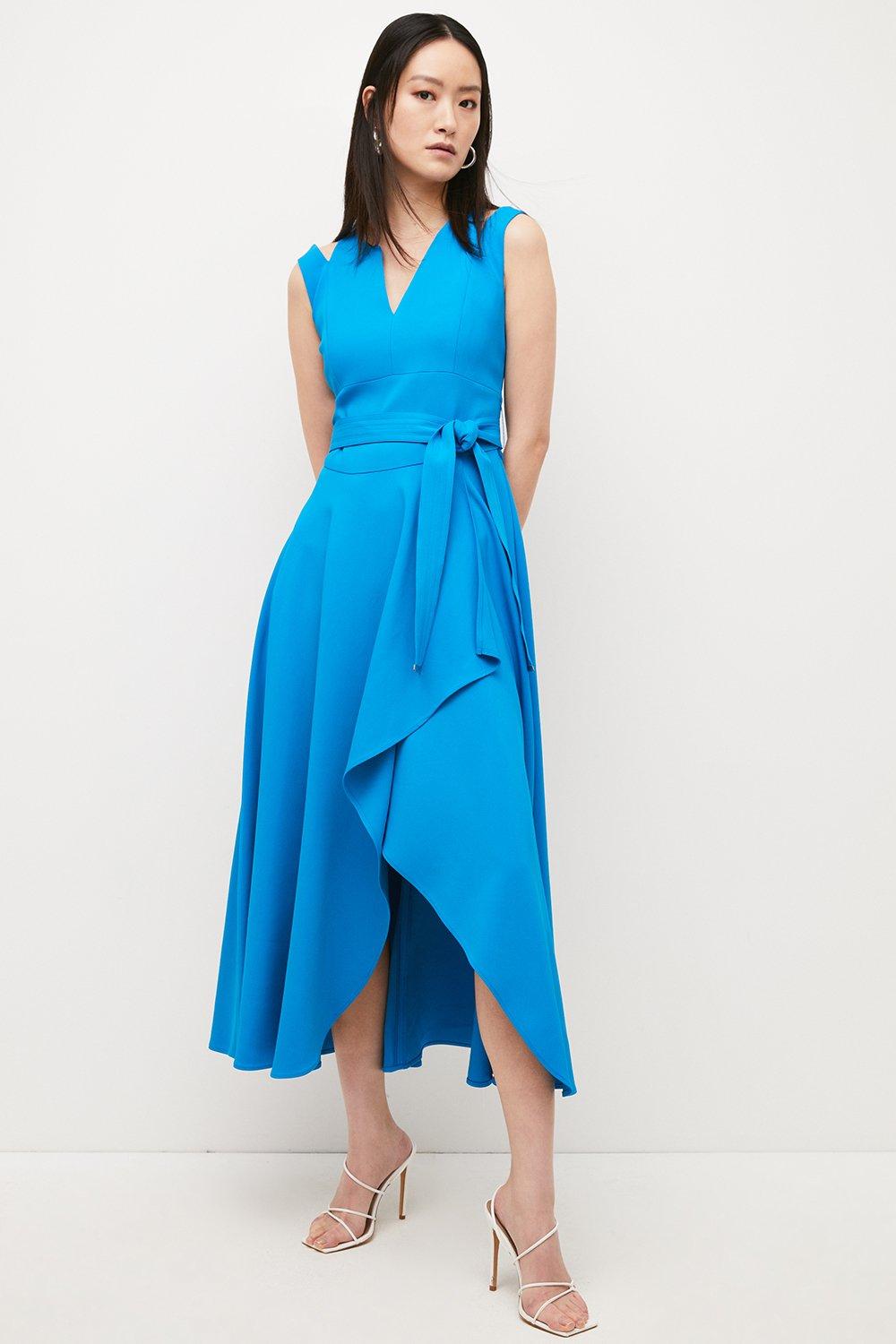 Compact Stretch Viscose Tailored Waterfall Midaxi Dress