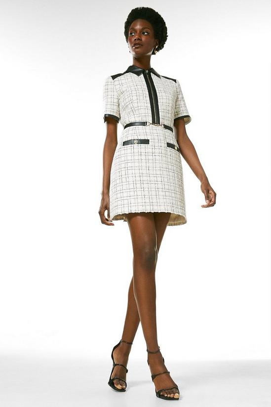 KarenMillen Boucle Pu Contrast Short Sleeve Dress 1
