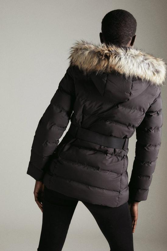 KarenMillen Belted Padded Faux Fur Short Hooded Coat 3