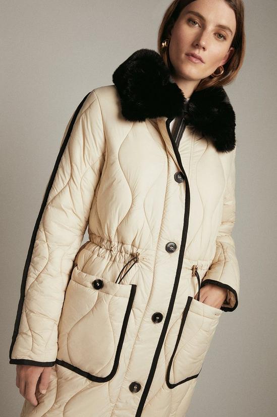 KarenMillen Long Faux Fur Collared Quilted Coat 2
