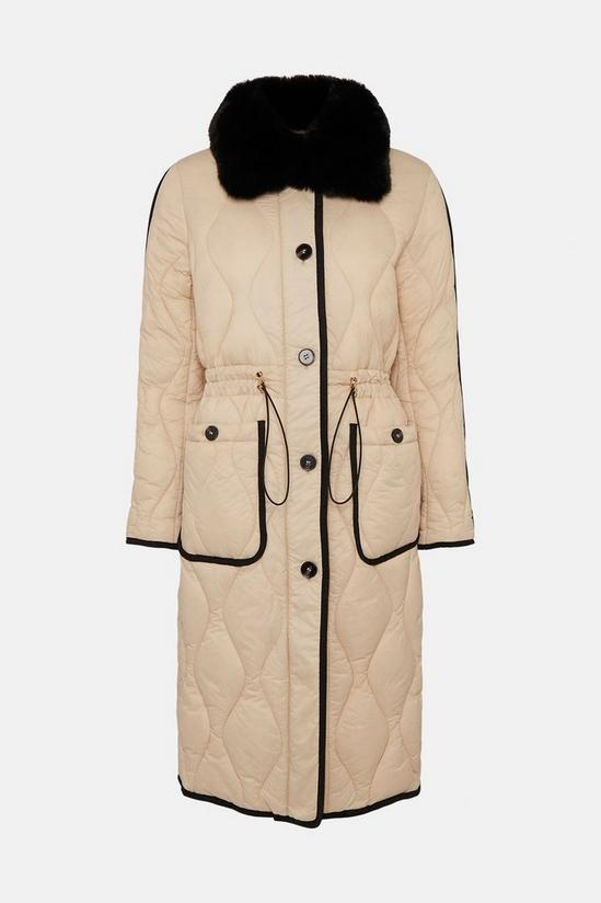 KarenMillen Long Faux Fur Collared Quilted Coat 5