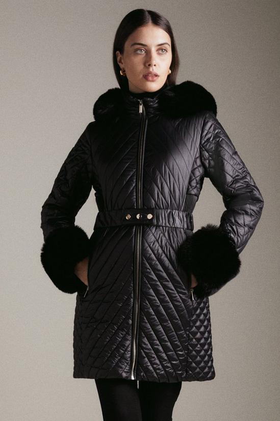 KarenMillen High Shine Faux Fur Cuff Quilted Coat 1