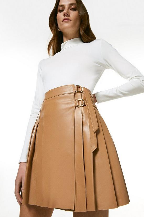 KarenMillen Leather Pleated Buckle Kilt Skirt 2