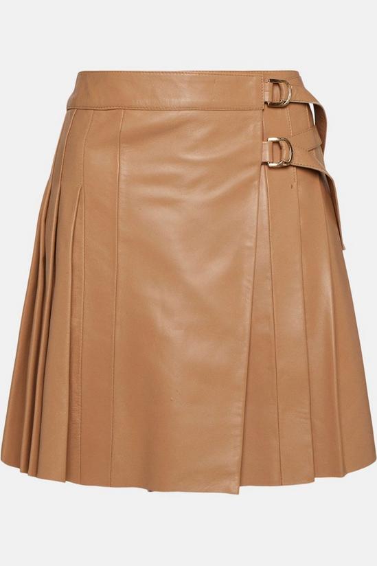 KarenMillen Leather Pleated Buckle Kilt Skirt 5