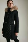 KarenMillen Long Heritage Quilt Faux Fur Trim Hood Coat thumbnail 1