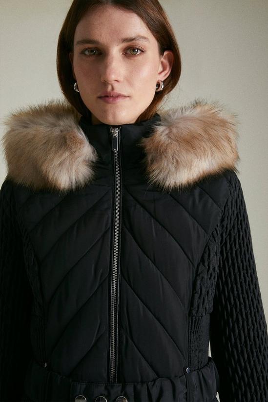 KarenMillen Long Heritage Quilt Faux Fur Trim Hood Coat 2