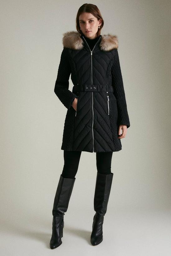 KarenMillen Long Heritage Quilt Faux Fur Trim Hood Coat 4