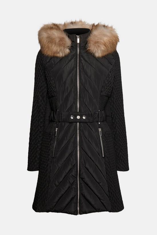 KarenMillen Long Heritage Quilt Faux Fur Trim Hood Coat 5