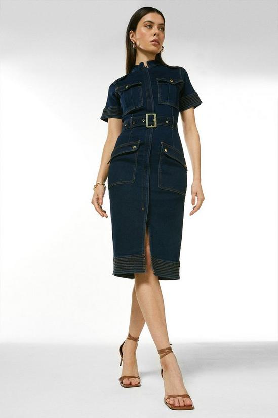 KarenMillen Denim Short Sleeve Belted Midi Dress 4