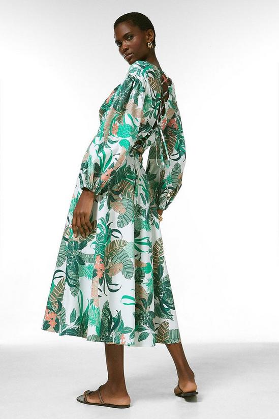 KarenMillen Cotton Poplin Palm Woven Full Skirt 3