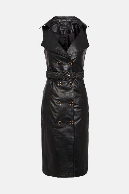 KarenMillen Leather Double Breasted Belted Pencil Midi Dress 5