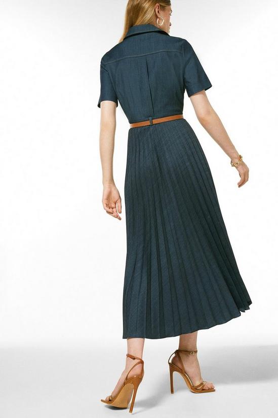 KarenMillen Pleated Tailored Denim Short Sleeve Maxi Dress 3