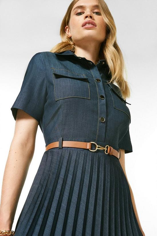 KarenMillen Pleated Tailored Denim Short Sleeve Maxi Dress 4
