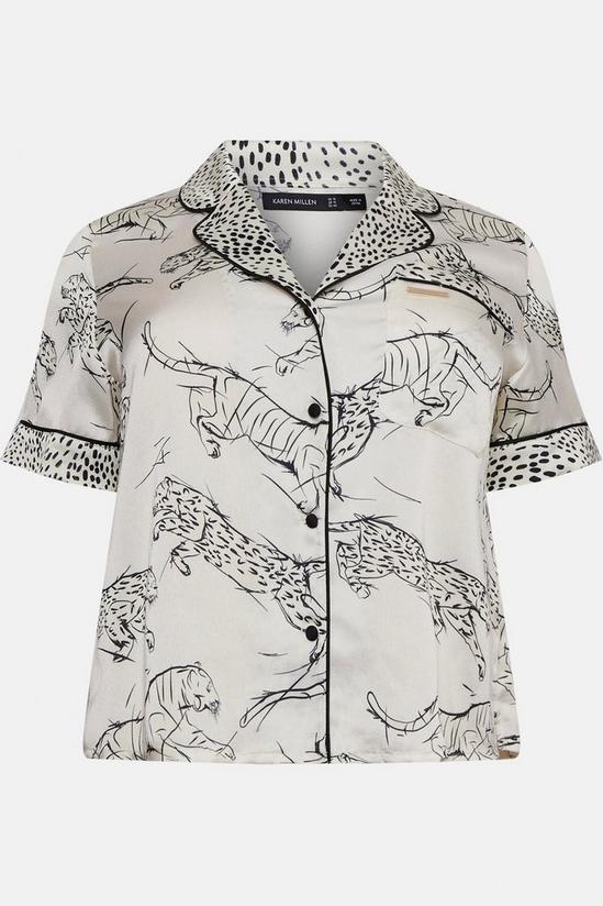 KarenMillen Plus Size Tiger Print Satin Revere Nightwear Top 5