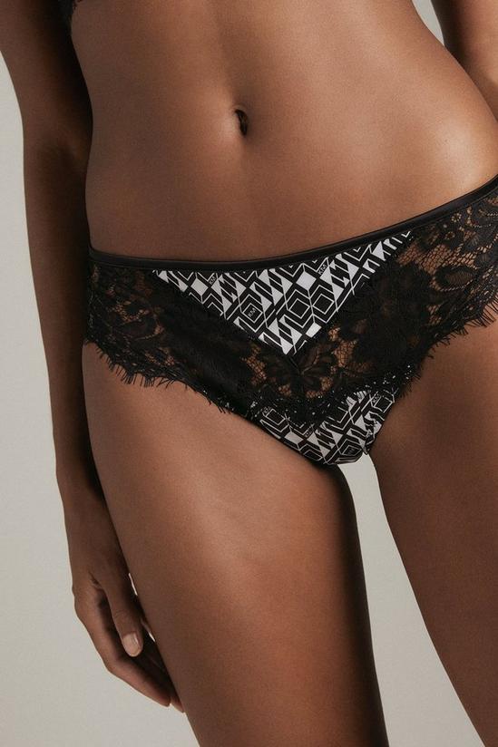 KarenMillen Geo Satin And Lace Thong 2